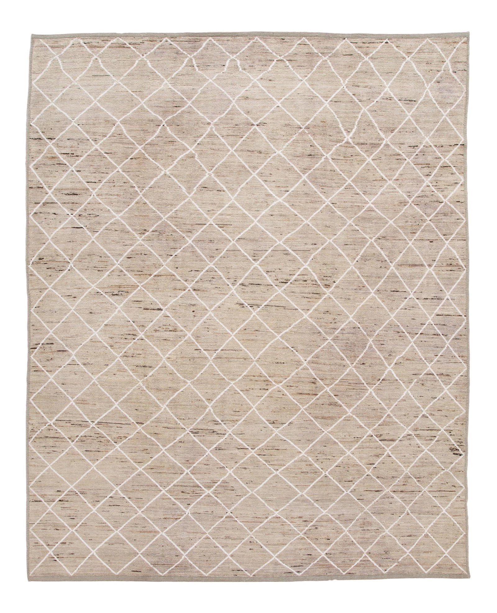 Beige Tribal Geometric Wool Rug 8'2 x 10'1 Moroccan Style: Beige Tribal Geometric Wool Rug 8'2 x 10'1 Moroccan Style Enhance your space with this stunning Moroccan-style hand-knotted wool rug. Featuring a warm beige field adorned with white accents, it showca