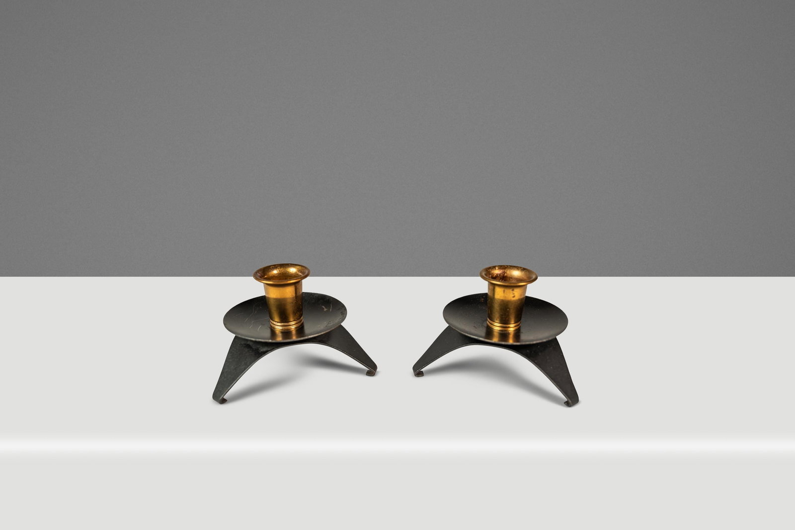 Pair of Space Age Brass and Steel Low Profile Atomic Candlestick Holders 1960s (1 of 16)