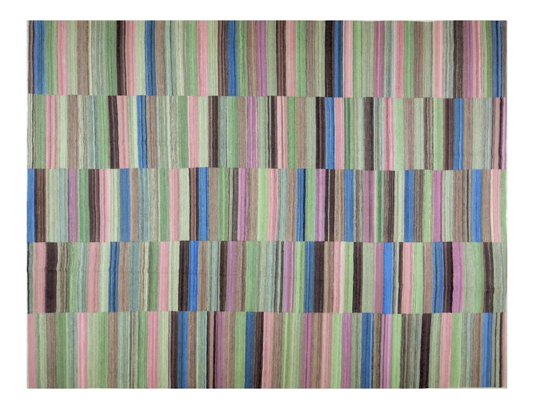9'2 x 12'9 Afghan Maimana Kilim Rug Handwoven Wool Geometric Design: 9'2 x 12'9 Afghan Maimana Kilim Rug Handwoven Wool Geometric Design This vintage Afghan Maimana kilim is handwoven from organic wool and features natural colors with a geometric pattern. The rug showc