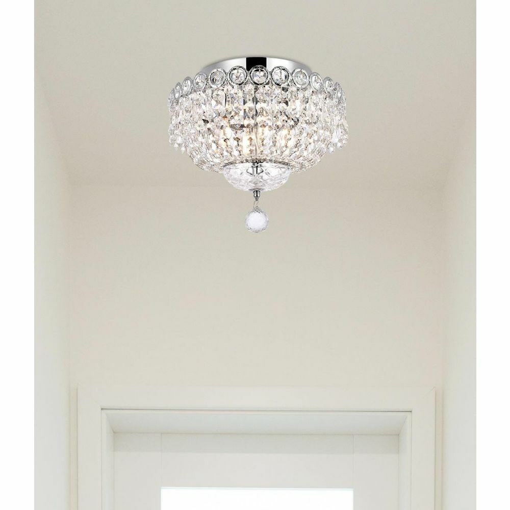 Century 4-Light Chrome Crystal Flush Mount Chandelier 12 Inch: Century 4-Light Chrome Crystal Flush Mount Chandelier 12 Inch This modern flush mount chandelier features a polished chrome finish and is adorned with Royal Cut clear crystal accents. Designed for ind