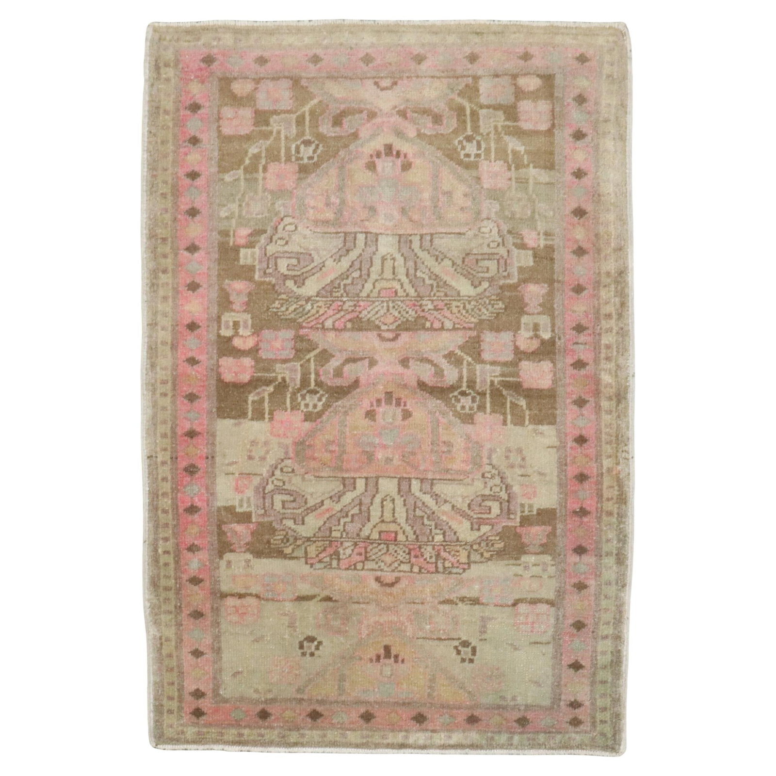 Zabihi Collection Antique Persian Hand-Knotted Rug 27 x 38 in: Zabihi Collection Antique Persian Hand-Knotted Rug 27 x 38 in Discover the beauty of this antique Persian rug from the Zabihi Collection, featuring a stunning Agra style. Crafted from high-quality woo