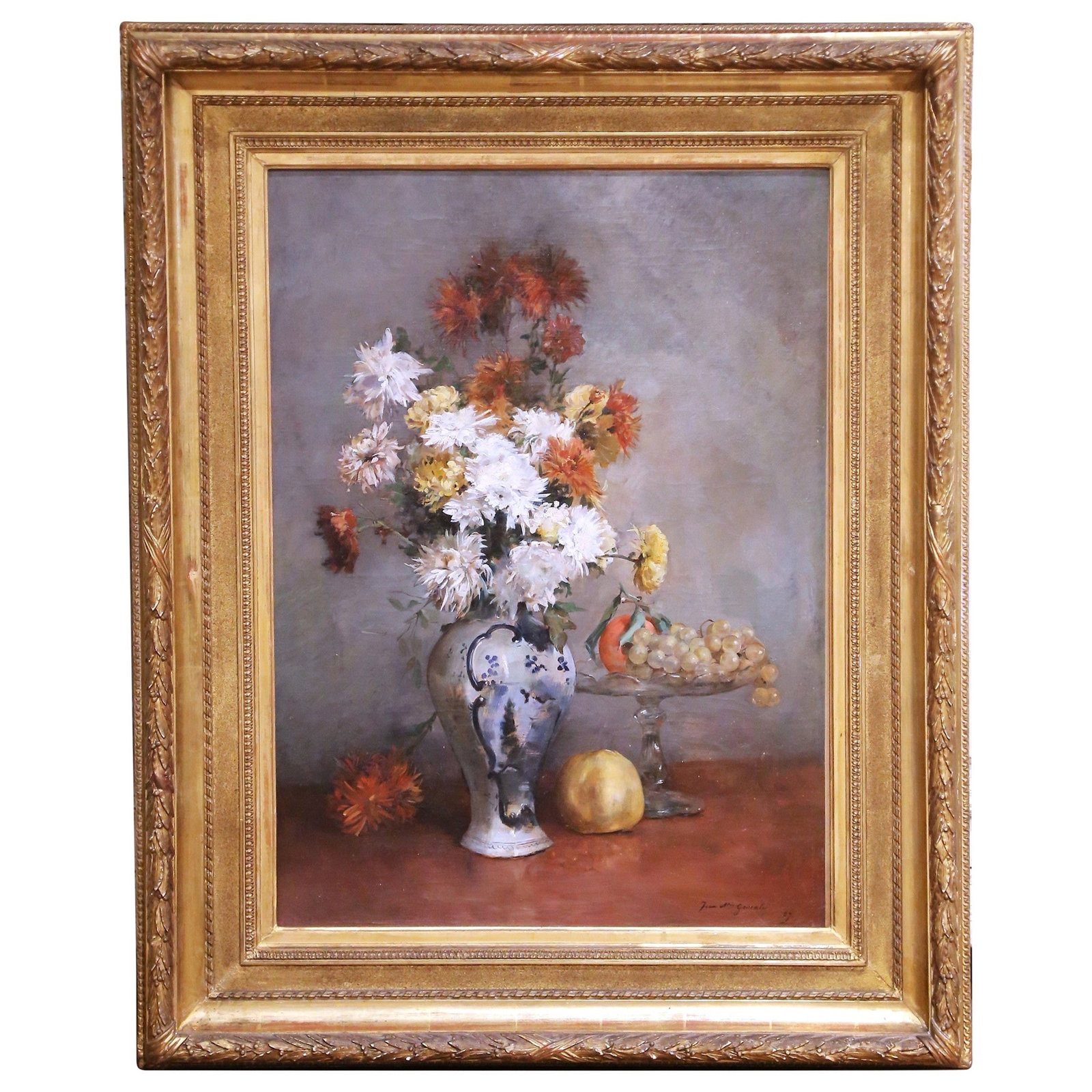 French Still Life Oil Painting by Jean A. Gonzalez 1889 in Giltwood Frame (1 of 14)