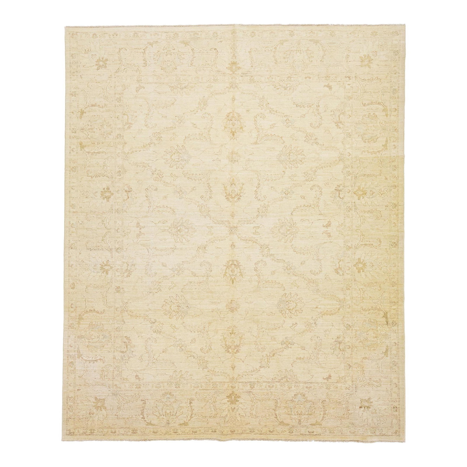 Modern Khotan Style Wool Rug 8'2 x 9'10 Beige Floral Design: Modern Khotan Style Wool Rug 8'2 x 9'10 Beige Floral Design Enhance your living space with this stunning modern Khotan style wool rug, featuring a captivating beige field adorned with intricate brown 