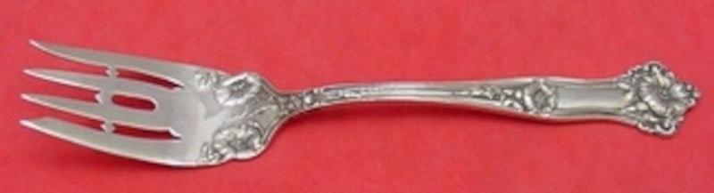 Sterling Silver Salad Fork with Bar Alvin Morning Glory Pattern 6.25 Inch: Sterling Silver Salad Fork with Bar Alvin Morning Glory Pattern 6.25 Inch This is a sterling silver salad fork in the Morning Glory pattern by Alvin, featuring a decorative bar and floral piercings ab