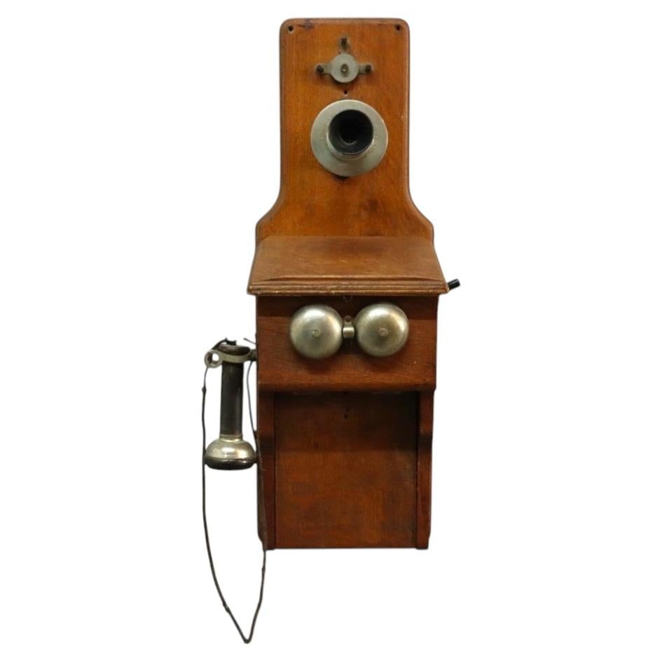 c1900 Oak Wall Telephone Swedish American Co Fiddleback Hand Crank (1 of 9)