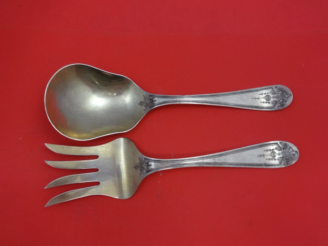 2 Piece Sterling Silver Salad Servers Graff Washbourne and Dunn Chased Design (1 of 1)