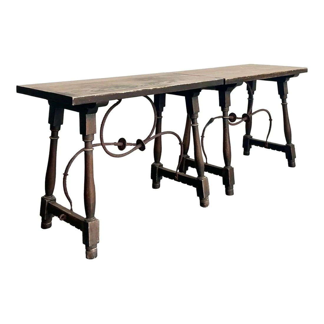 Pair of Spanish Colonial Pine Iron Side Tables 34 x 17 x 25 (1 of 10)