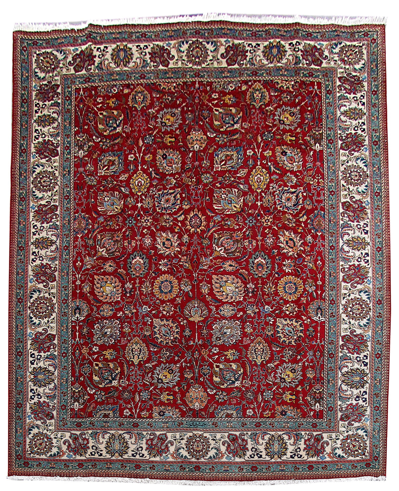 Exquisite 10' x 13' Red Handmade Persian Tabriz Rug: Exquisite 10' x 13' Red Handmade Persian Tabriz Rug Free continental US Shipping Transform your living space with this exquisite 10.1' x 12.7' Red Handmade Persian Tabriz Rug, a stunning testament to 