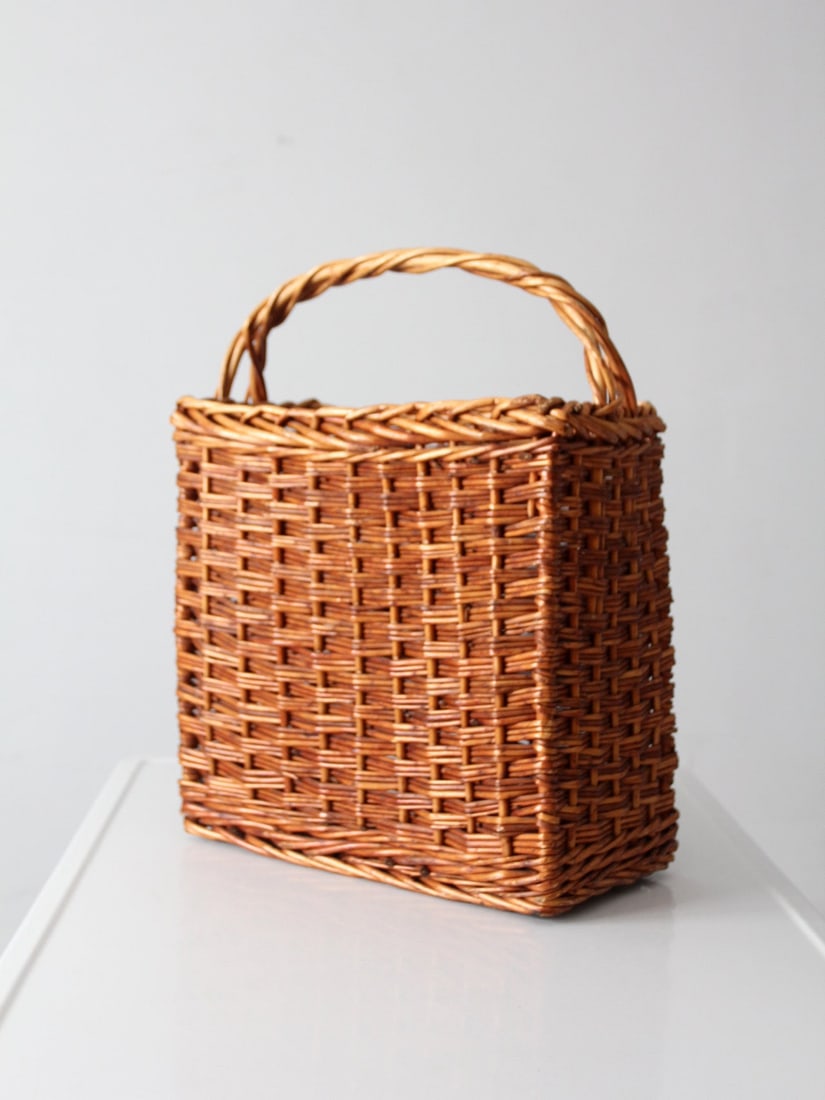 Handwoven Honey Tone Wicker Basket with Twisted Handle 17 inch (1 of 13)