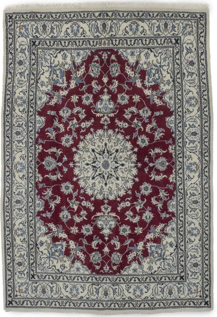 Hand-Knotted Wool Area Rug Floral Pattern 5'3 x 7'9 Red Traditional Style: Hand-Knotted Wool Area Rug Floral Pattern 5'3 x 7'9 Red Traditional Style This vintage hand-knotted area rug features a classic red floral pattern with traditional Oriental motifs, complemented by bei