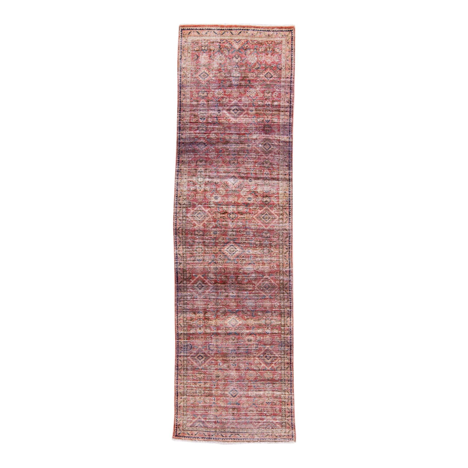 Vintage 1960s Handmade Wool Runner Red Floral Design 3'7" x 12'4": Vintage 1960s Handmade Wool Runner Red Floral Design 3'7" x 12'4" This stunning vintage runner showcases a beautiful hand-knotted wool construction featuring a vibrant red field adorned with floral pa