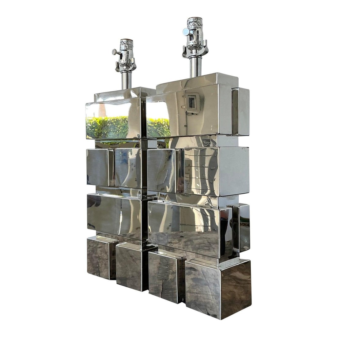 Pair of chrome Brutalist table lamps in Curtis Jere style (1 of 10)