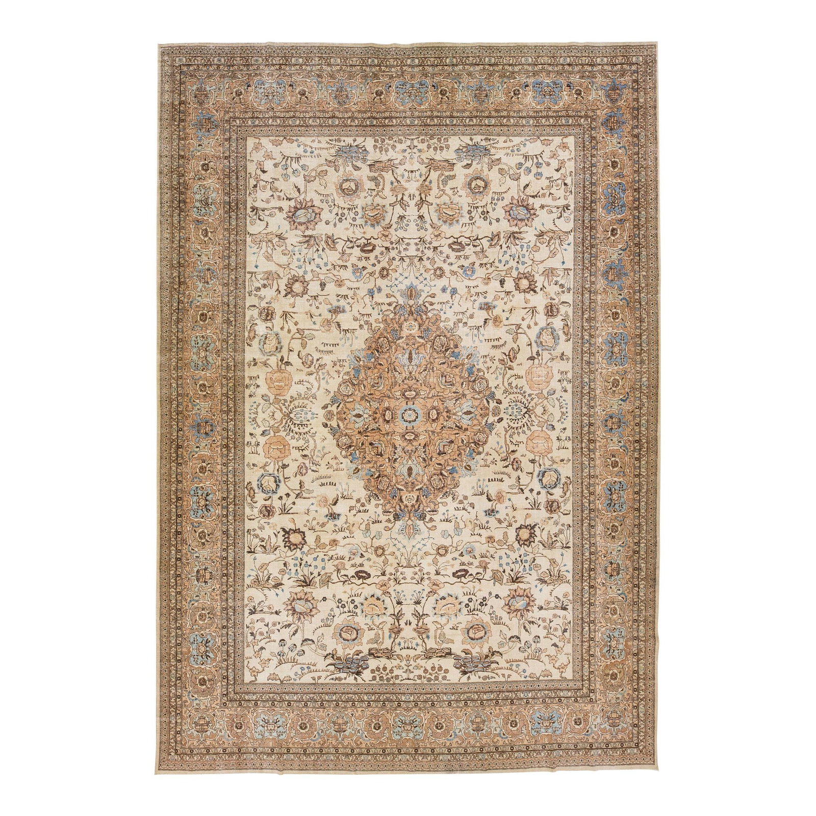 Oversized Antique Persian Tabriz Handmade Wool Rug 11'6 x 16 Medallion Design Beige: Oversized Antique Persian Tabriz Handmade Wool Rug 11'6 x 16 Medallion Design Beige This exquisite antique Persian Tabriz rug boasts a stunning hand-knotted design crafted from high-quality wool. The 