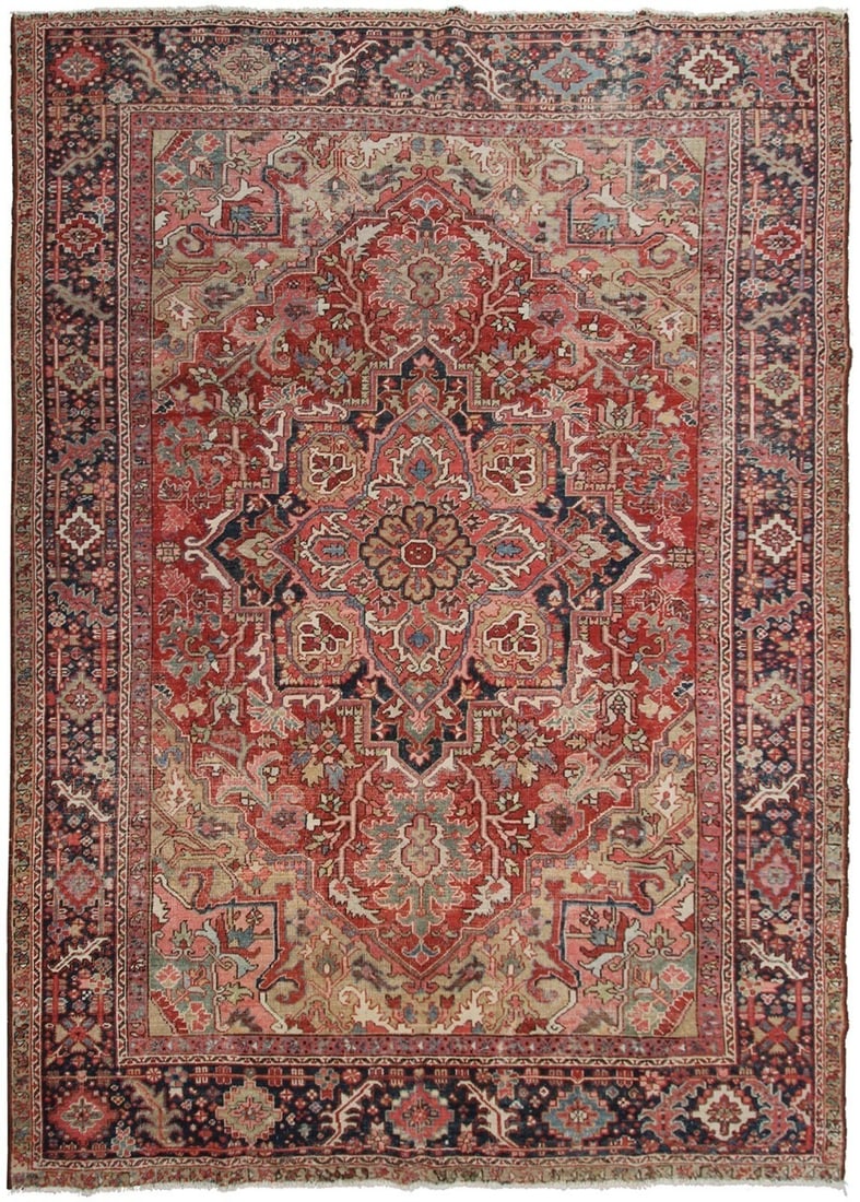 Antique Hand-Knotted Wool Serapi Rug 8x11 Geometric Medallion (1 of 10)