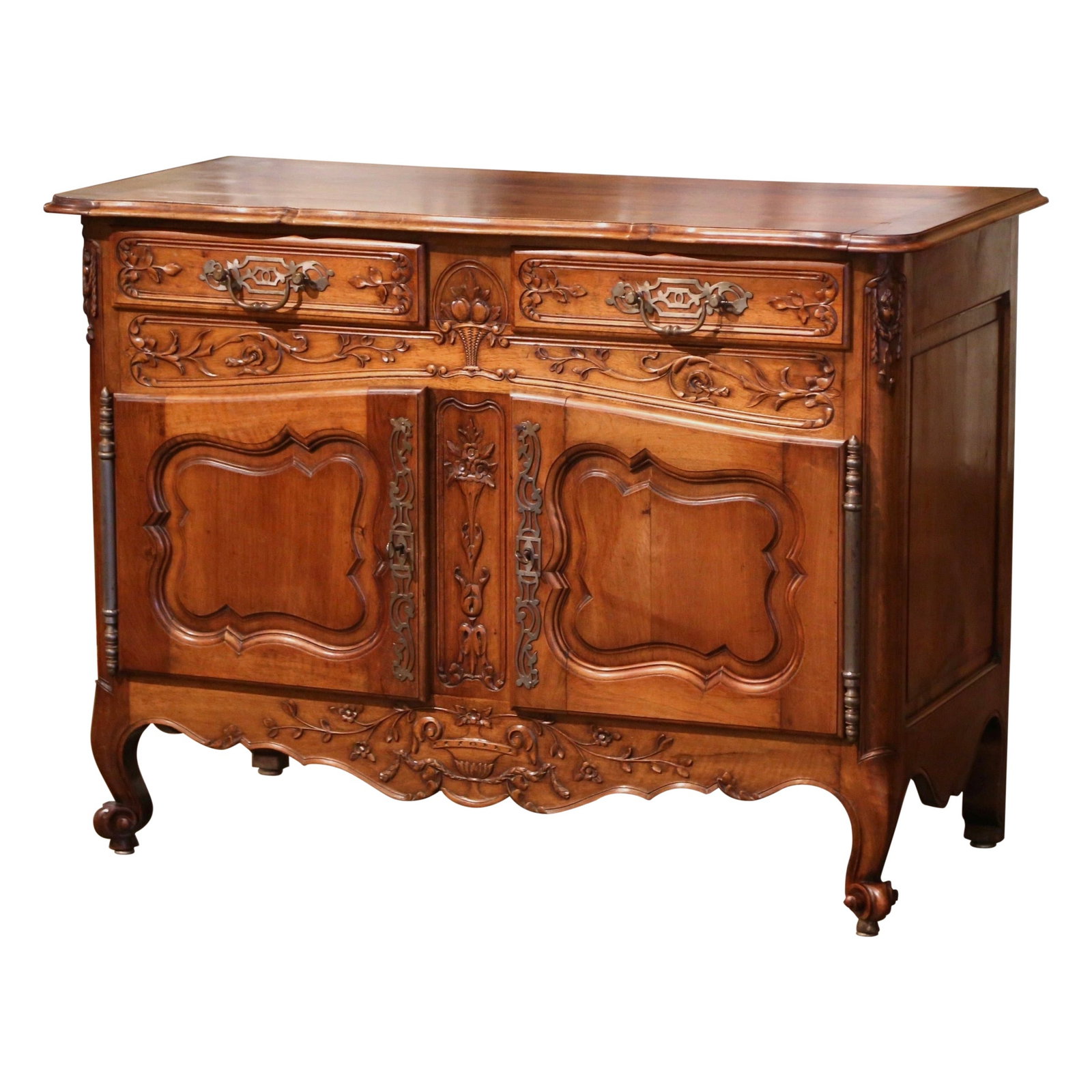 French Louis XV Walnut Sideboard with Carved Floral Details (1 of 14)