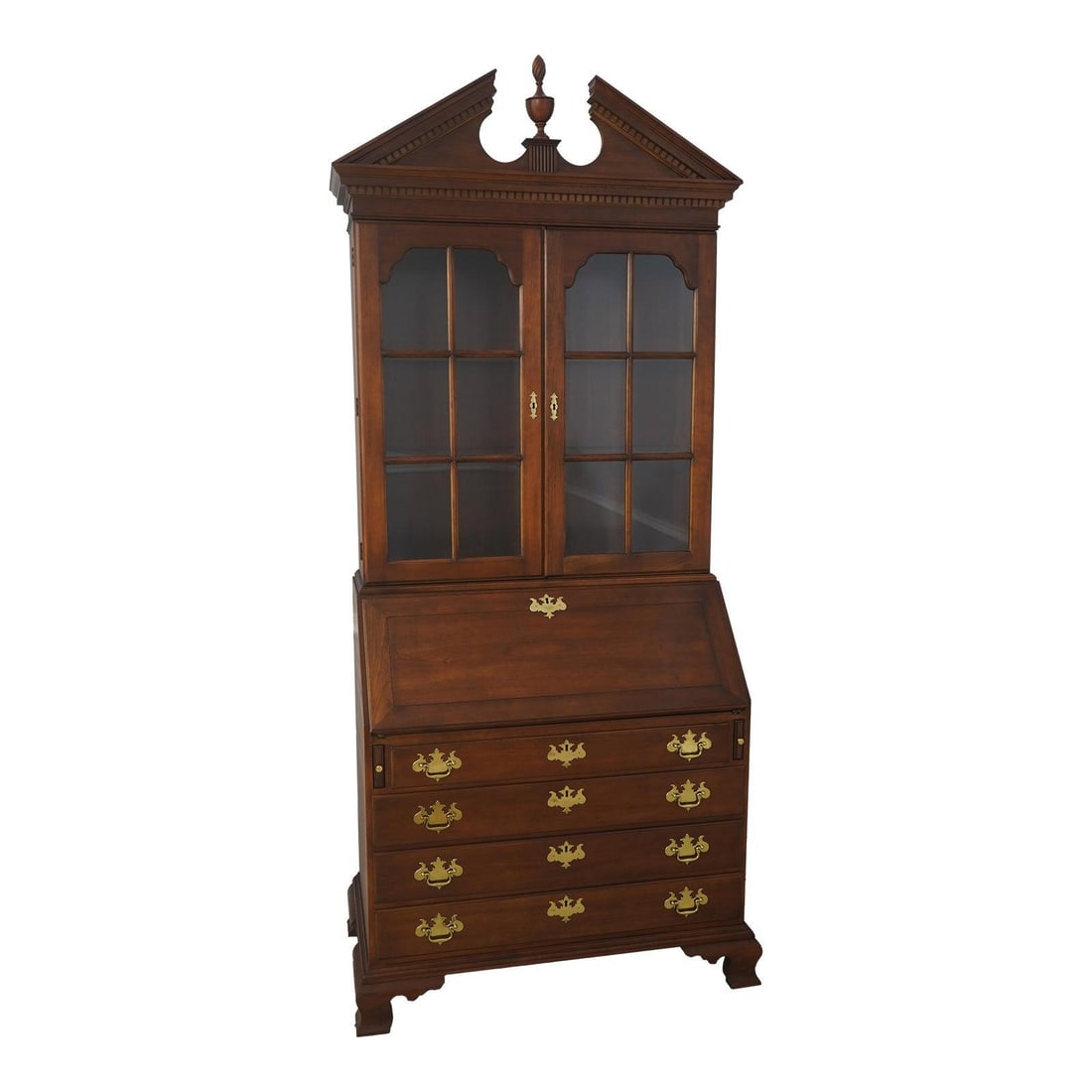 Statton solid cherry secretary desk with bookcase hutch top: Statton solid cherry secretary desk with bookcase hutch top Traditional cherry secretary desk with bookcase top, approximately 30 years old, featuring a Centennial finish, solid cherry construction, b