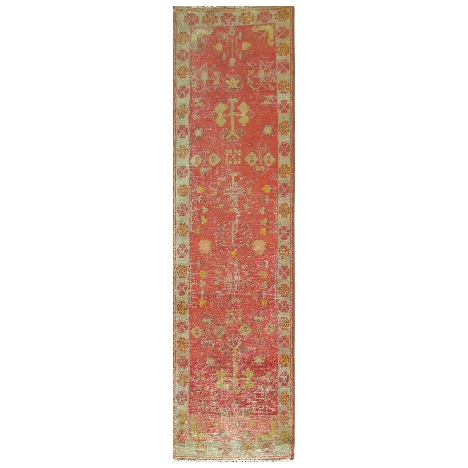 Antique Khotan Runner Late 19th Century Wool Oushak 29 x 108 in: Antique Khotan Runner Late 19th Century Wool Oushak 29 x 108 in Discover the unique beauty of this one-of-a-kind late 19th-century Antique Khotan runner. Hand-knotted with care, this exquisite piece s