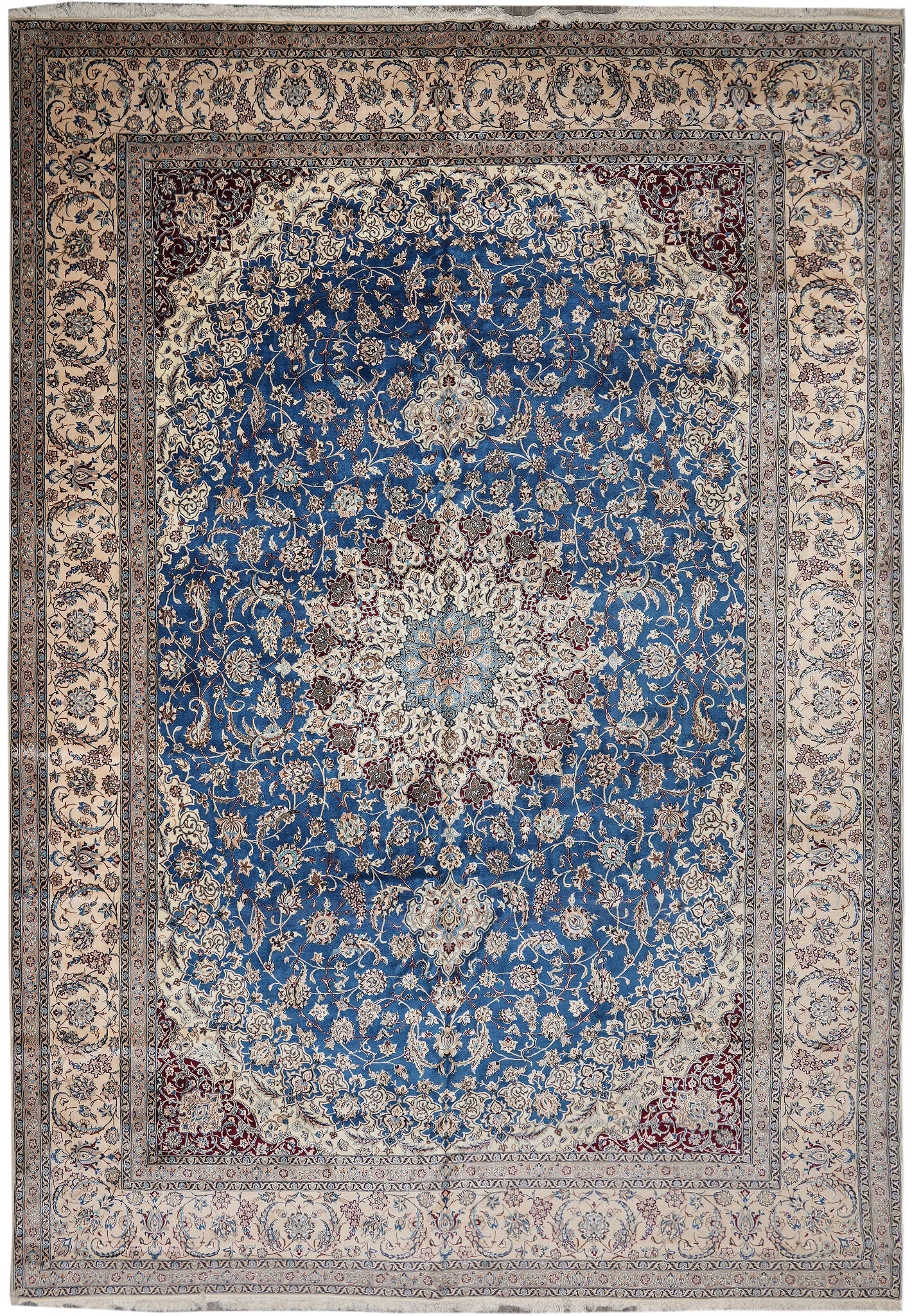 Authentic Persian Nain Rug 13 x 19.4 Blue Wool Silk Hand Knotted: Authentic Persian Nain Rug 13 x 19.4 Blue Wool Silk Hand Knotted Free continental US Shipping This authentic Persian Nain rug features a classic layout with a central medallion, intricate floral motif