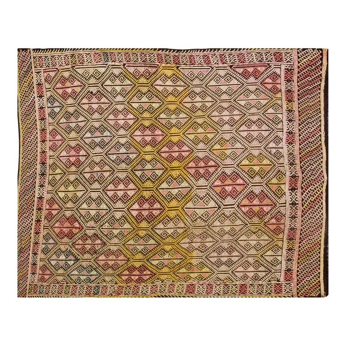 Turkish Wool Kilim Flatweave Rug 4'7" by 6' Handwoven Vintage 1970s (1 of 4)