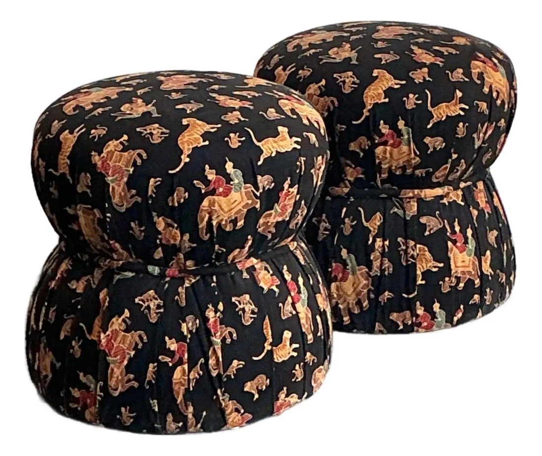 Pair of Safari Print Upholstered Elephant Stools 17.5 Tall (1 of 10)