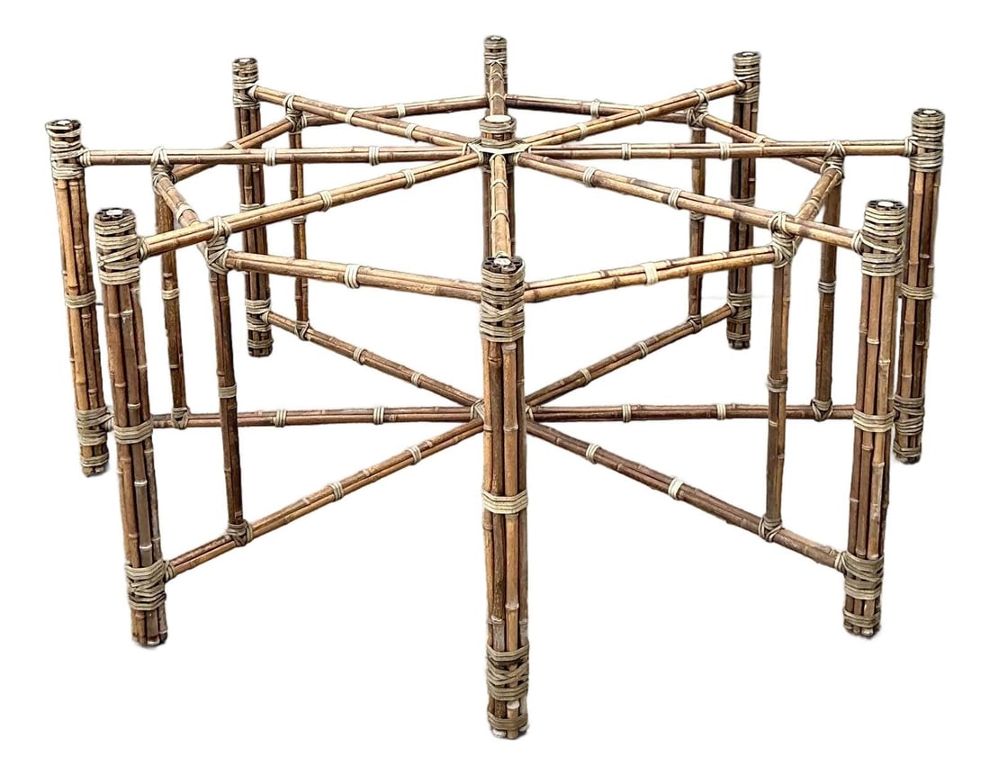 Rattan Spider Pedestal Dining Base After McGuire 66 inch (1 of 10)
