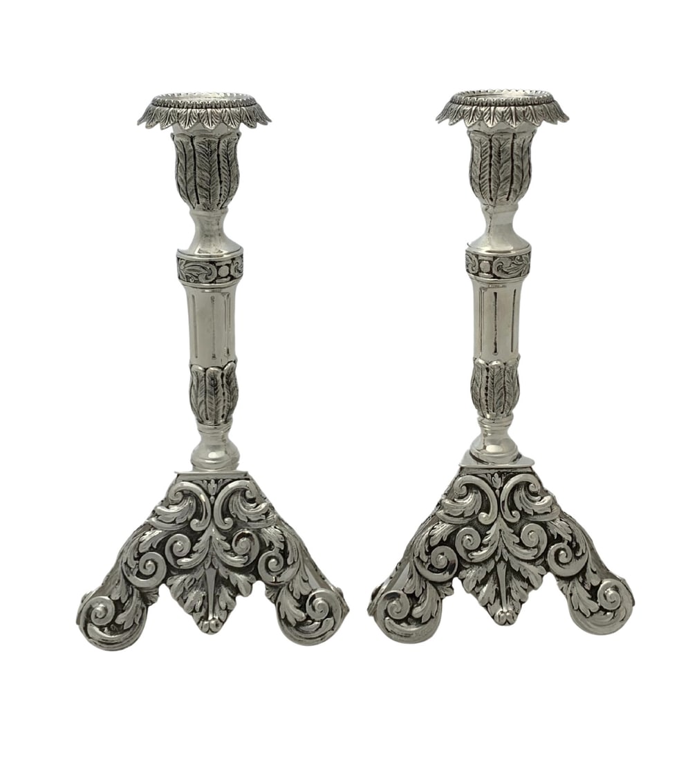 Topazio Sterling Silver Handmade Leaf Applique Candlesticks 9.5 Inches (1 of 4)