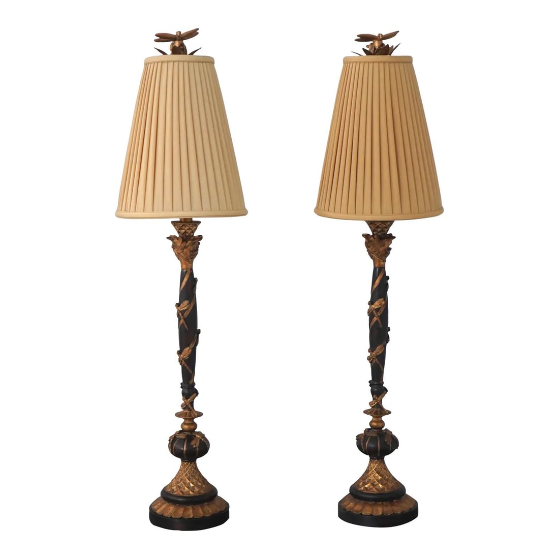 Pair of Regency Style Dragonfly Table Lamps Black Gold Tall (1 of 10)