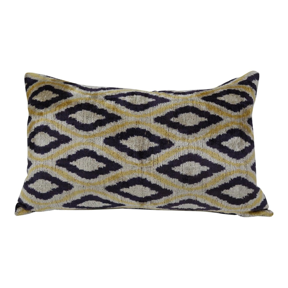 Mauve Silk Ikat Velvet Decorative Pillow With Linen Backing: Mauve Silk Ikat Velvet Decorative Pillow With Linen Backing This handcrafted pillow cushion features a Silk Uzbek Ikat velvet front with a natural linen backing and a hidden zipper. It comes with a 10