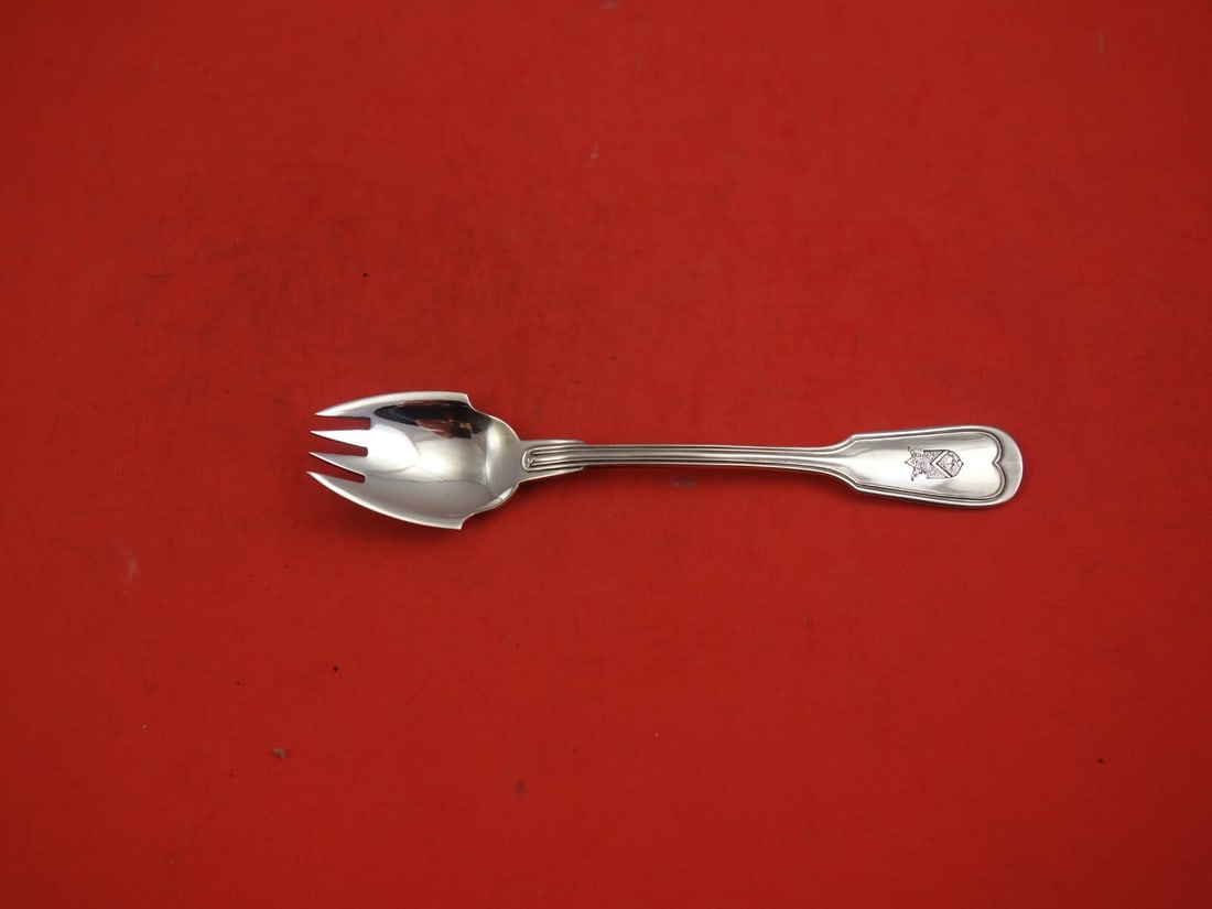 Fiddle Thread .800 German Silver Ice Cream Fork with Crest 5 3/8" (1 of 2)