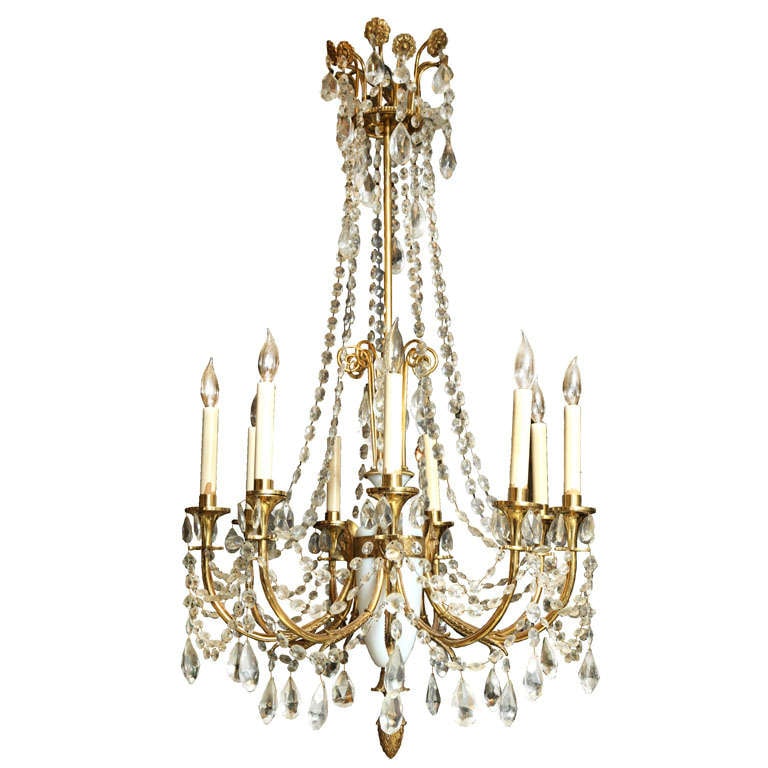 9 Light Gilt Bronze Crystal Chandelier in Russian Empire Style (1 of 10)