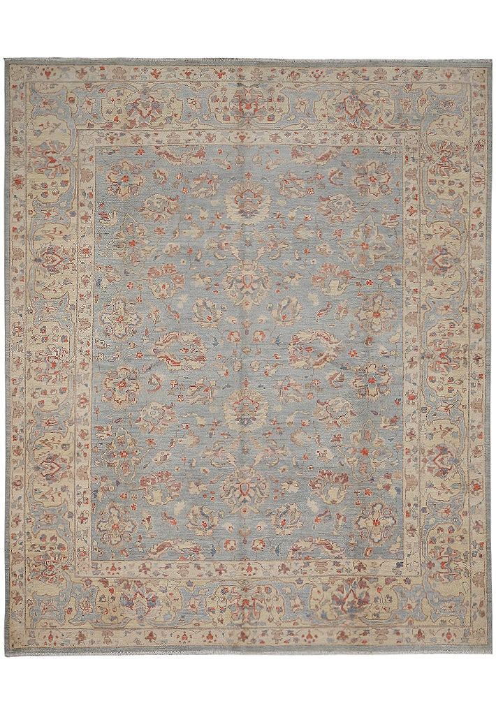 Chobi Peshawar Hand Knotted Natural Wool Rug 98 in x 115 in Light Blue: Chobi Peshawar Hand Knotted Natural Wool Rug 98 in x 115 in Light Blue Free continental US Shipping This handmade Chobi Peshawar area rug features a transitional pattern in a light blue palette with i