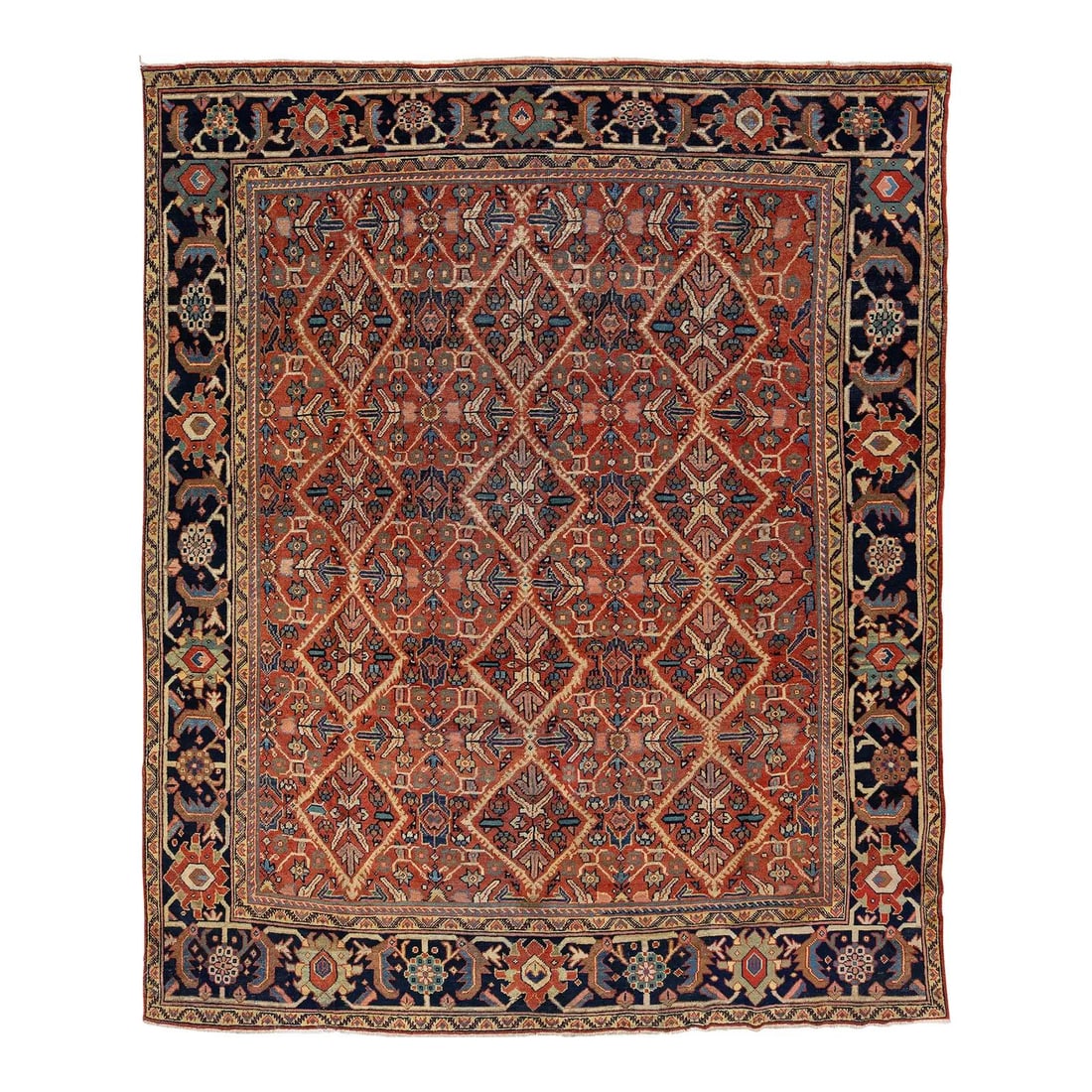 Antique Persian Mahal Wool Rug 9'6" x 11'6" Red and Blue Floral Design (1 of 10)