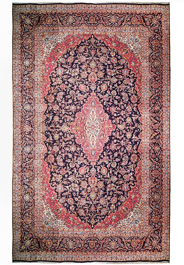 Exquisite 10.3 x 14.6 Navy Blue Hand-Knotted Persian Kashan Rug (1 of 7)