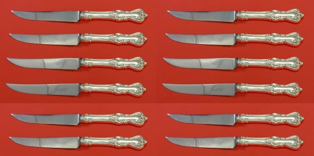 Reed Barton Marlborough Sterling Silver Steak Knife Set 12pcs 8 3/4": Reed Barton Marlborough Sterling Silver Steak Knife Set 12pcs 8 3/4" This exquisite custom set of 12 Marlborough steak knives by Reed & Barton is crafted from sterling silver with a hollow handle, com