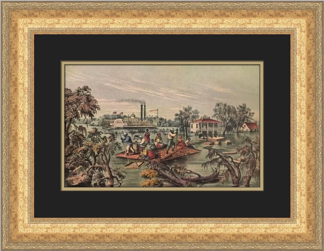 Matted Framed Currier Ives Mississippi Print Open Edition 18 x 22 (1 of 2)
