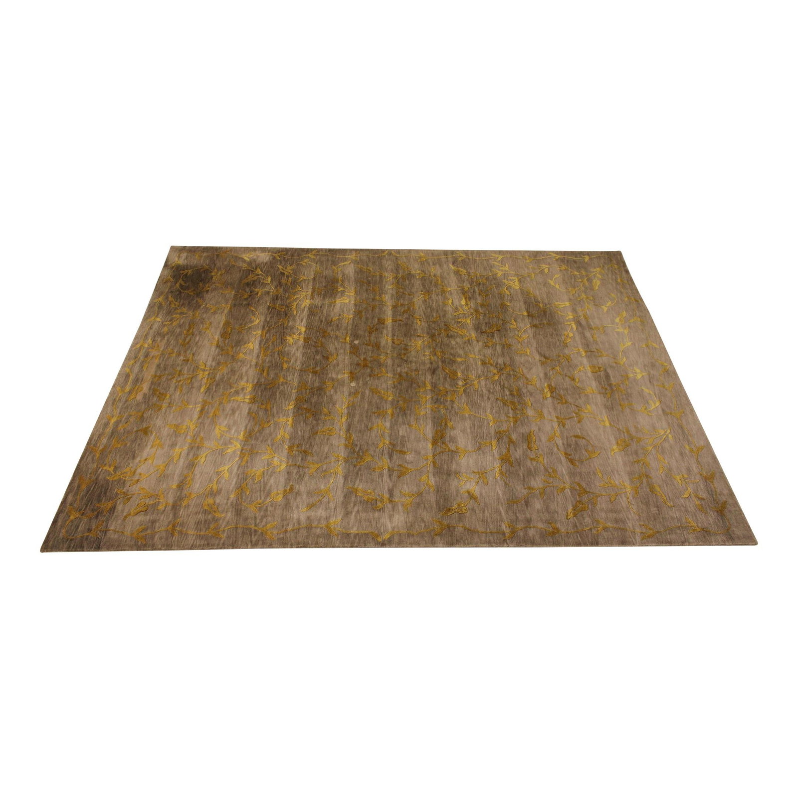 1990s Gold Floral Sculptured 100% Wool 9x12 Rug (1 of 10)