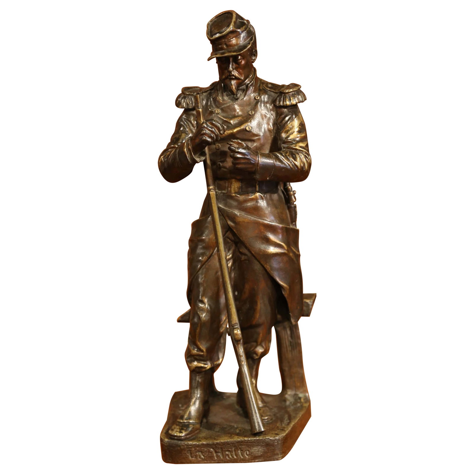 French Bronze Soldier Statue La Halte by Louis Mennessier circa 1850 (1 of 9)