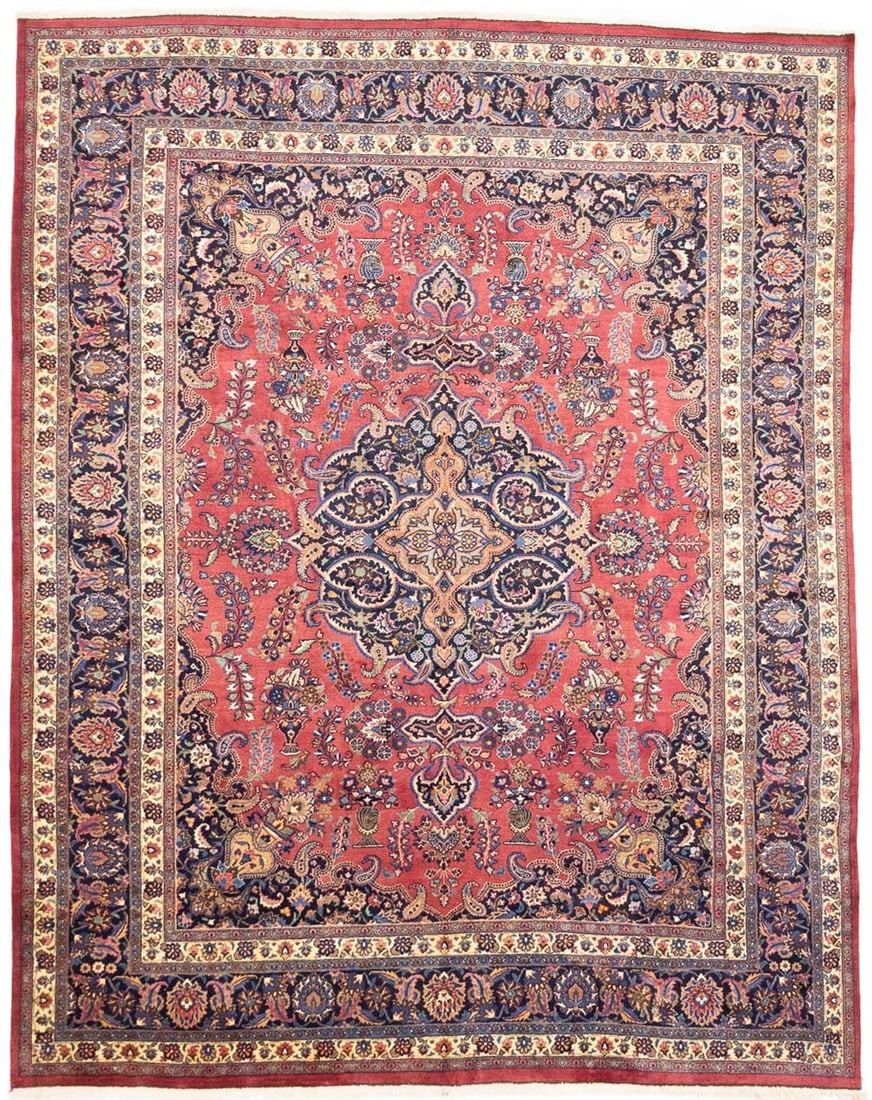 Hand-Knotted Wool Vintage Floral Area Rug 10'1" x 12'10" Western Asia (1 of 15)
