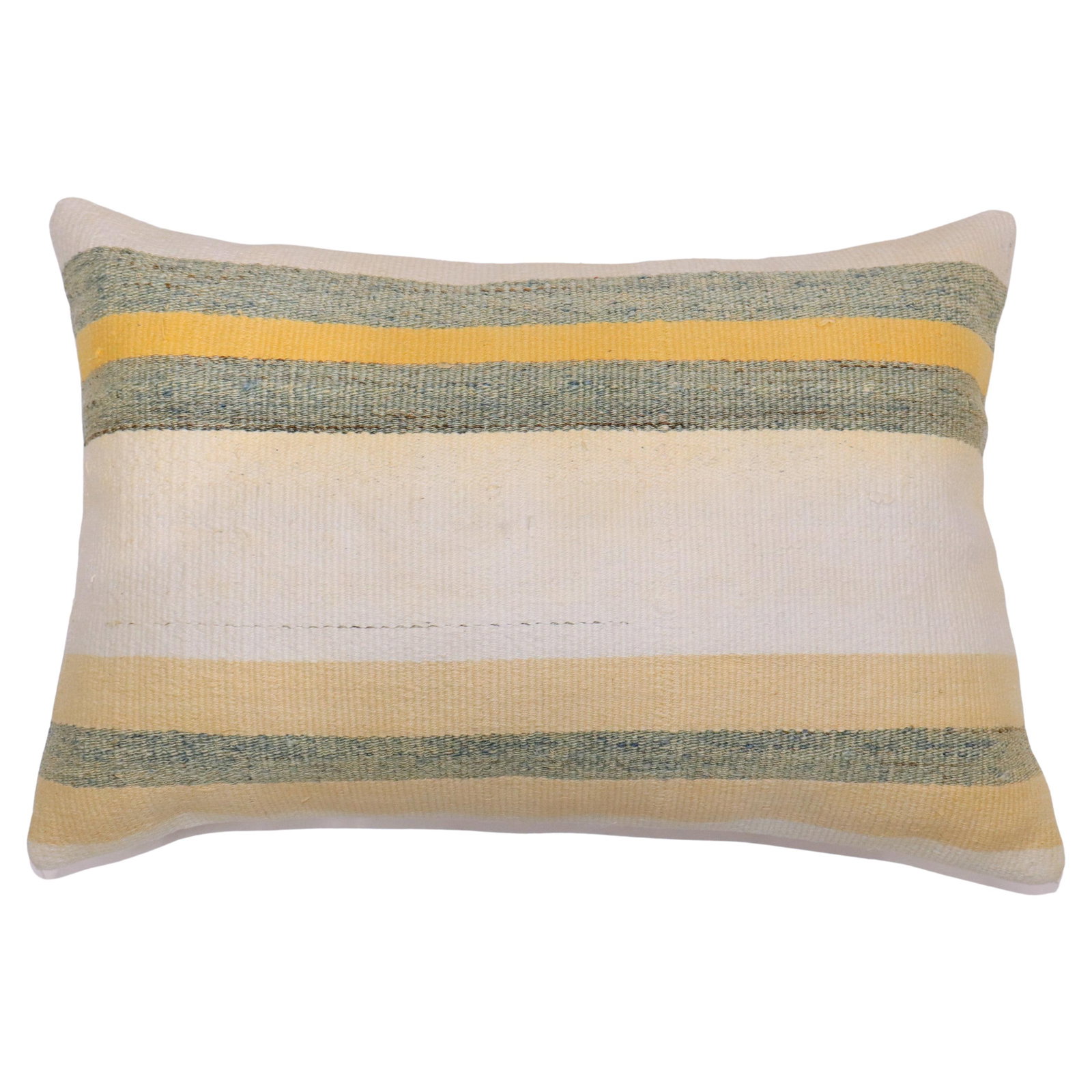 Contemporary Turkish Kilim Pillow 16 x 24 Industrial Style: Contemporary Turkish Kilim Pillow 16 x 24 Industrial Style This large Turkish Kilim pillow features a striking striped motif, crafted from a blend of cotton, foam, and wool. It is a stunning addition 