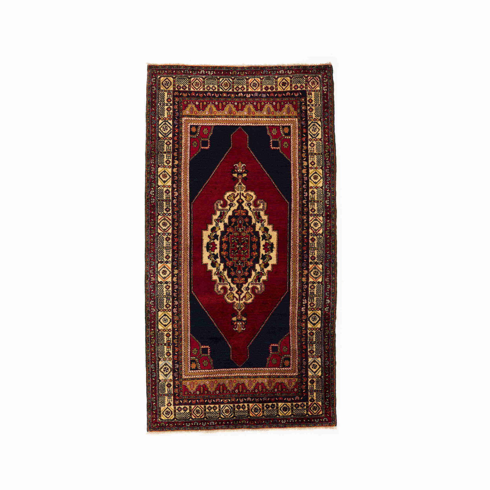 Handmade Anadol Wool Carpet 64.2 x 116.1 Inches: Handmade Anadol Wool Carpet 64.2 x 116.1 Inches This authentic handmade Anadol carpet is crafted from high-quality wool on wool, featuring double knots for durability and intricate design. With a gene