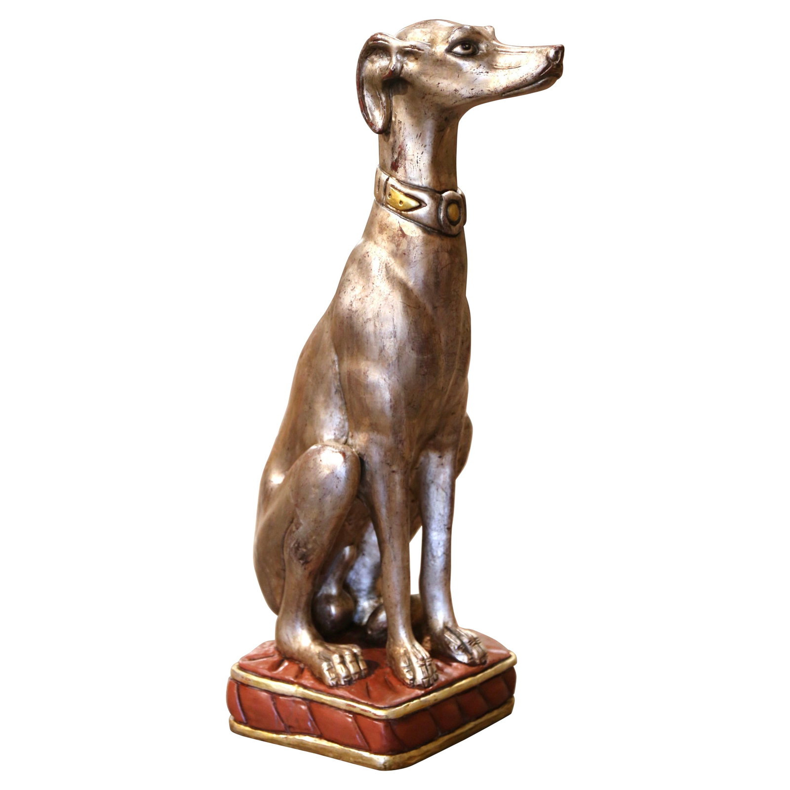 Italian Silver Leaf Greyhound Figurine on Red Gilt Base (1 of 11)