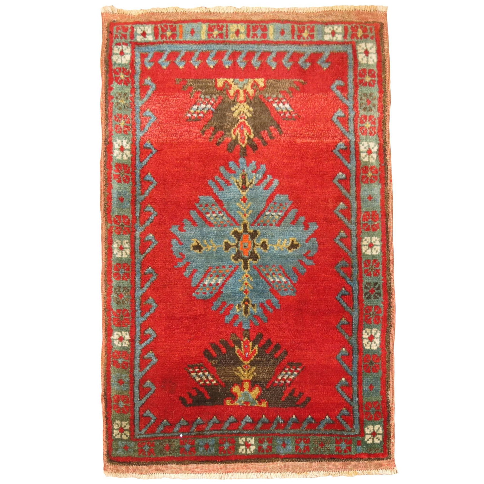 Early 20th Century Turkish Oushak Wool Hand Knotted Yastik Rug Mat: Early 20th Century Turkish Oushak Wool Hand Knotted Yastik Rug Mat This antique Turkish Yastik Oushak rug mat features a rich color palette and traditional design, hand-knotted from wool. Originating 