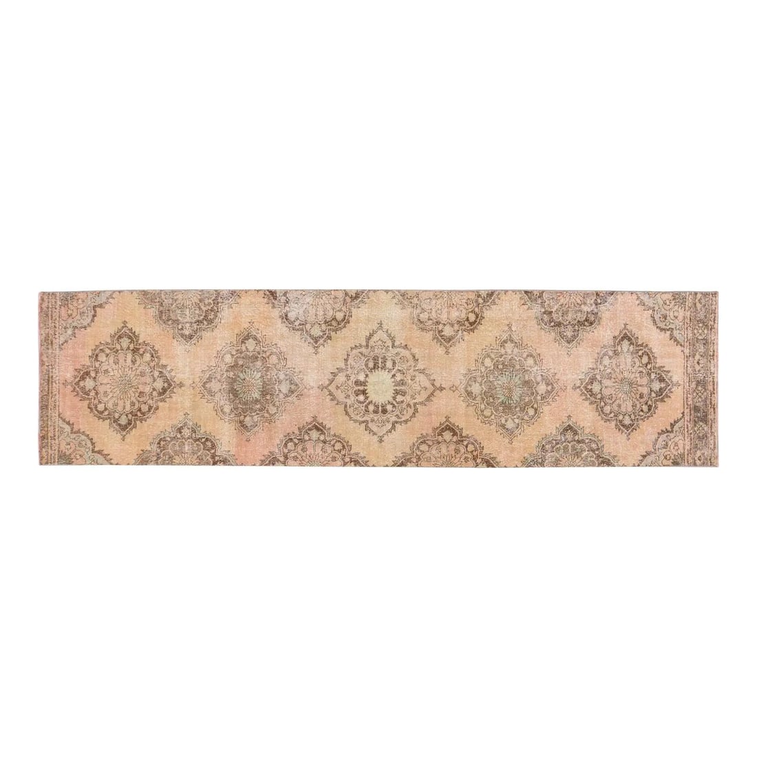 Blush Wool Turkish Anatolian Hand Knotted Runner Rug 3' x 12'3": Blush Wool Turkish Anatolian Hand Knotted Runner Rug 3' x 12'3" This vintage Turkish Anatolian hand knotted runner rug features a contemporary style with natural colors and a soft texture. The rug is 