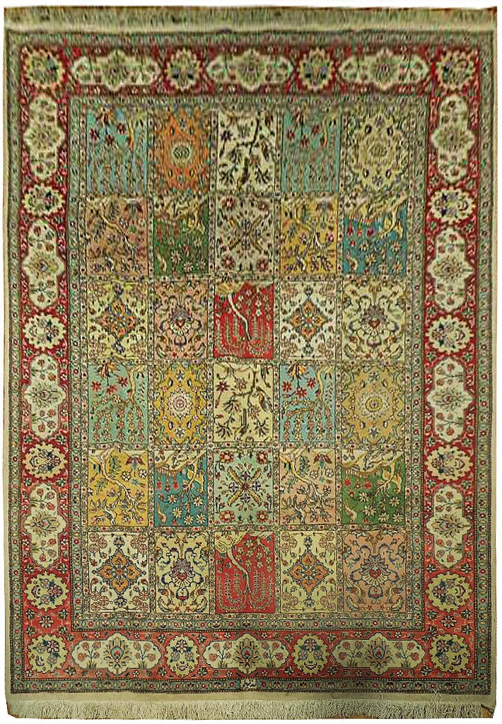 Persian Tabriz Garden Bakhtiar Handmade Wool Rug 7.4 x 10.2: Persian Tabriz Garden Bakhtiar Handmade Wool Rug 7.4 x 10.2 Free continental US Shipping This Persian Handmade Wool Tabriz Garden Bakhtiar Rug showcases a rich palette of ivory, blue, red, brown, and 