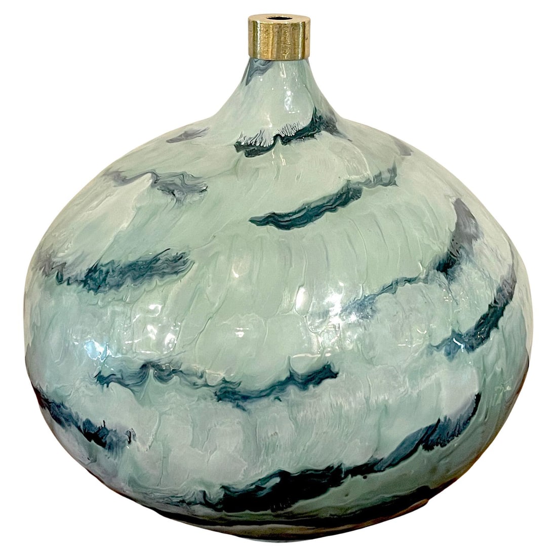 Vintage French 1960s Blue White Enameled Gourd Vase 17in: Vintage French 1960s Blue White Enameled Gourd Vase 17in This striking large French modern gourd vase showcases exquisite craftsmanship from the 1960s. Standing at 17 inches tall with a diameter of 14