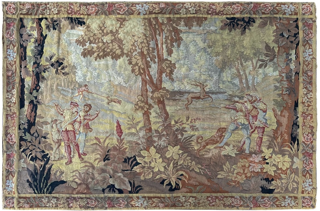 Antique French Wool Silk Wall Tapestry 4 x 6 Floral Verdure (1 of 9)