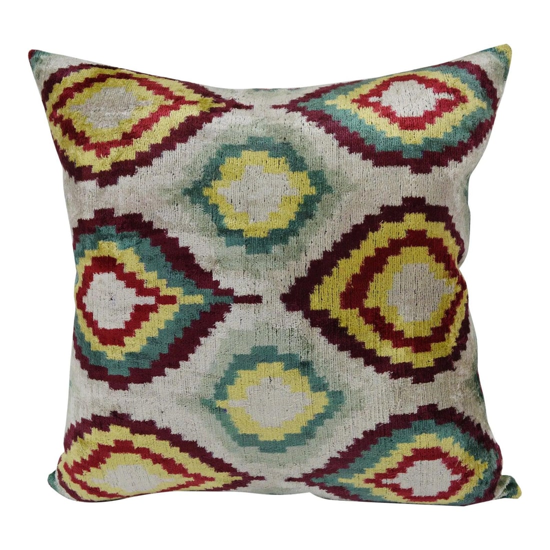 Ruby Red Silk Ikat Velvet Pillow With Linen Backing 22 Inch Square (1 of 3)
