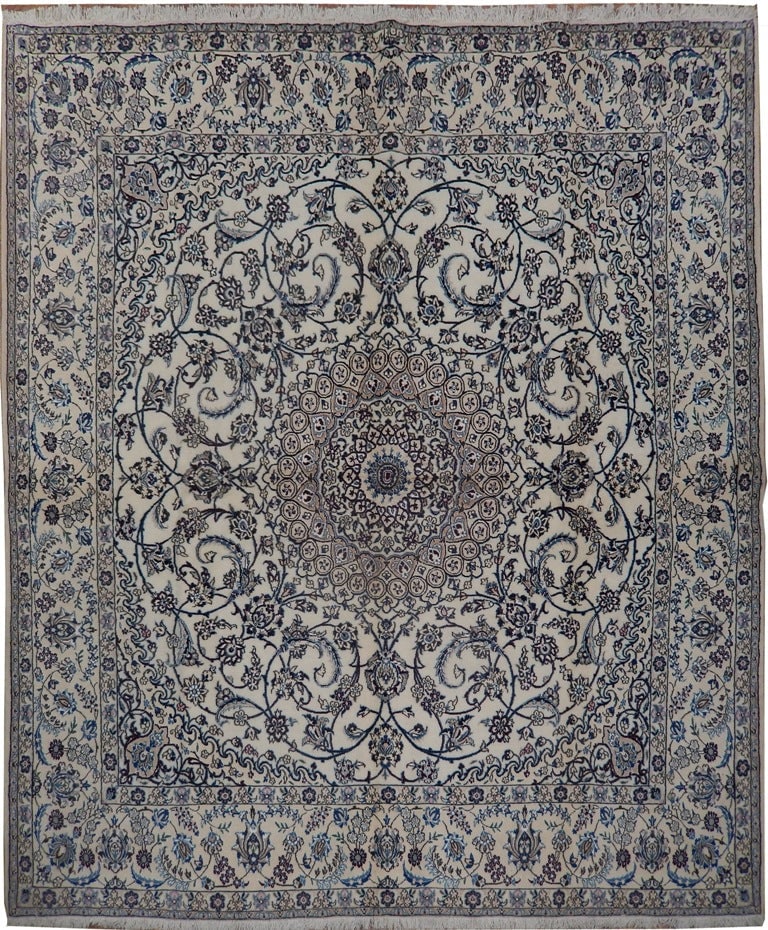 Signed Nain Persian Rug 8 x 8'10 Wool and Silk Square High End: Signed Nain Persian Rug 8 x 8'10 Wool and Silk Square High End Free continental US Shipping This exquisite 8' x 8' 10" square Persian rug is handcrafted by skilled artisans from Qum, showcasing tradit