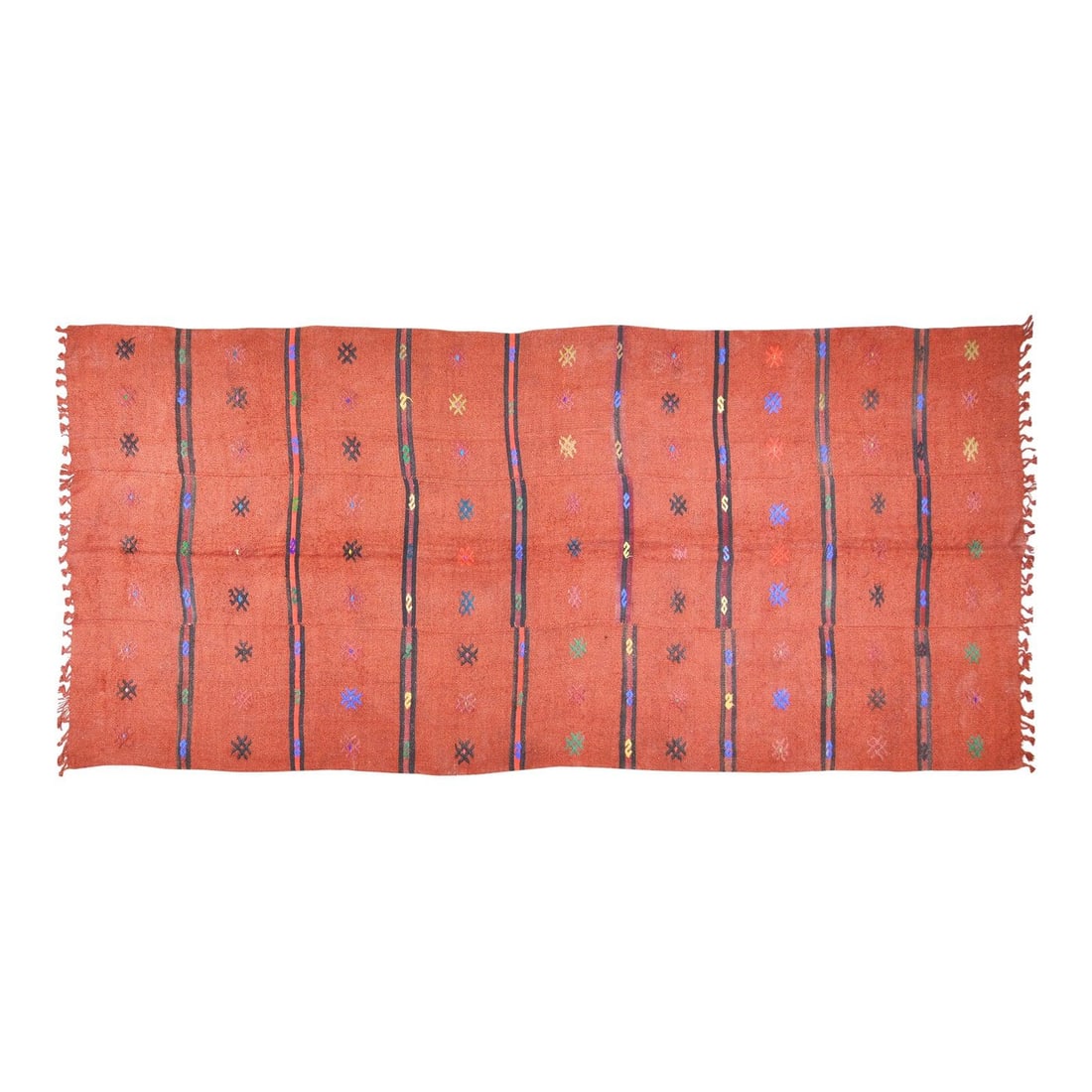 Modern Turkish Hemp Area Rug Hand Knotted 6'4 x 7'3 Red: Modern Turkish Hemp Area Rug Hand Knotted 6'4 x 7'3 Red This vintage Turkish hand-knotted rug is crafted from hemp using traditional rug-making techniques and features a modern design. The rug is dura