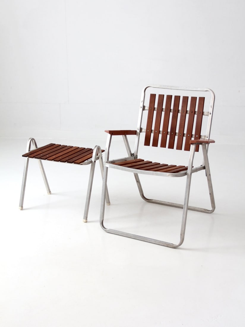 Vintage Patio Chair and Side Table Aluminum Wood Slat Set (1 of 16)